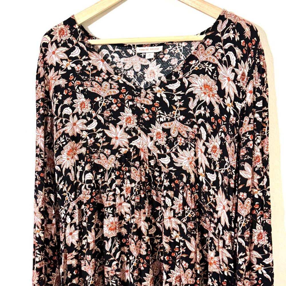 Knox Rose Floral Rayon Babydoll Dress Block Print Boho Grunge Paisley Oversized - Picture 3 of 13